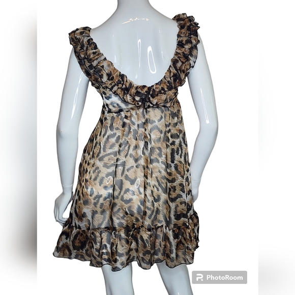 Cheetah Leopard Ruffle Baby Doll Sheer Romantic Nighty Nightgown Sexy Adorable - Picture 8 of 15